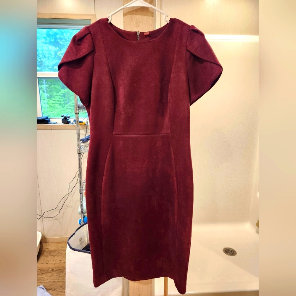 Calvin Klein Red Puff Sleeve Sheath Dress